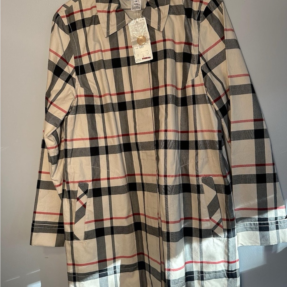 Pendleton Vintage Red, White, and Black Plaid Trench Coat